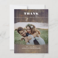 Rustic Wood Photo Overlay Wedding Thank You