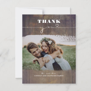 Rustic Wood Photo Overlay Wedding Thank You Card