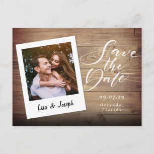 Rustic Wood Photo Script Save the Date Postcard