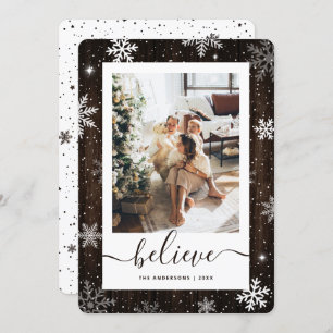 Rustic Wood Photo Snowflake Holiday Card