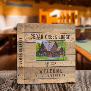 Rustic Wood Photo Vacation Rental Welcome Guide Binder