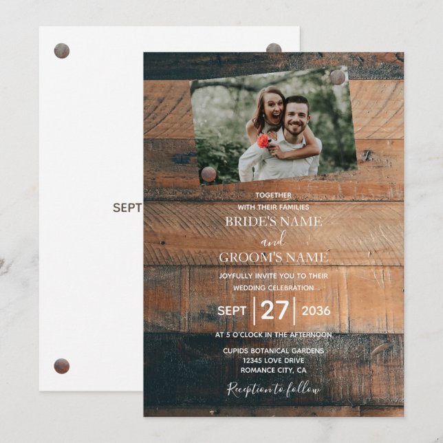 Rustic Wood Photo Wedding Invitations (Front/Back)