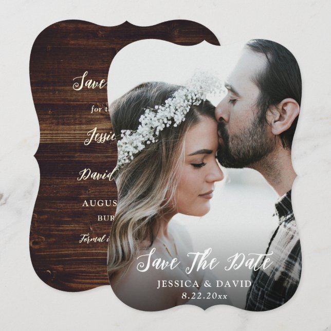 Rustic Wood Photo Wedding Save The Date (Front/Back)