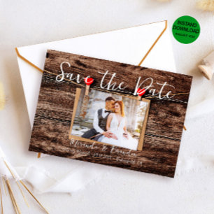 Rustic Wood Photo Wedding Save the Date Invitation