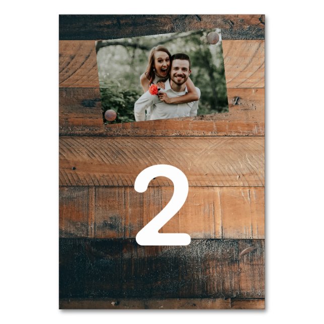 Rustic Wood Photo Wedding  Table Number (Front)