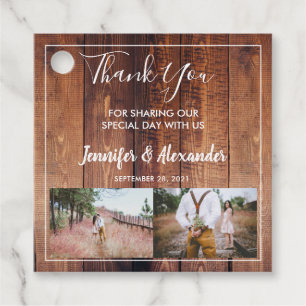 Rustic wood photo Wedding Thank You Favour Tags