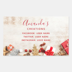 Rustic Wood Photo with Christmas Items Business Sticker