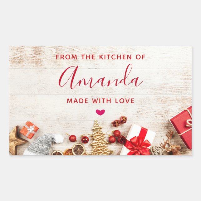 Rustic Wood Photo with Christmas Items Kitchen Sticker (Front)