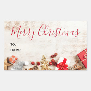 Rustic Wood Photograph with Christmas Items Sticker