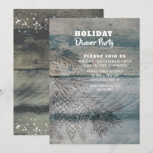 Rustic Wood Pine Cones Holiday Party Invitation