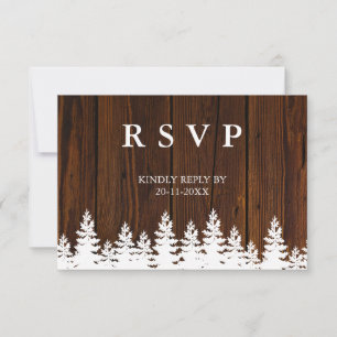 Rustic Wood Pine Trees Fall Autumn Winter Wedding  RSVP Card