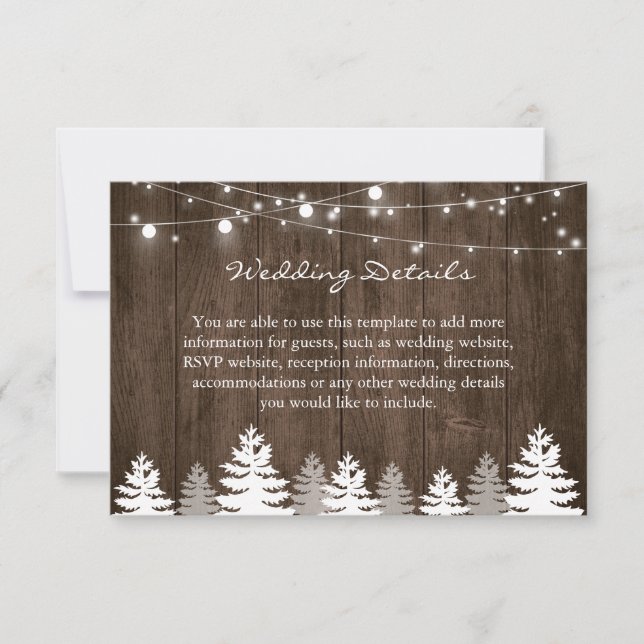 Rustic Wood Pine Trees Wedding Details Card (Front)