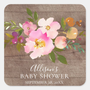 Rustic Wood Pink Floral Baby Shower Envelope Seal