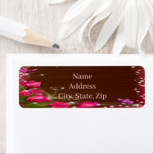 Rustic Wood Pink Floral Butterfly Wedding Address