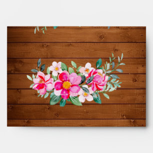 Rustic Wood Pink Floral Lights Wedding  Envelope