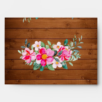 Rustic Wood Pink Floral Lights Wedding Envelope