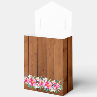 Rustic Wood Pink Floral Lights Wedding Favor Box