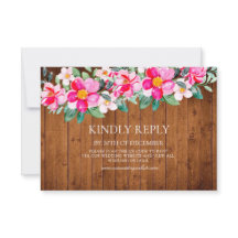 Rustic Wood Pink Floral Lights Wedding Invitation