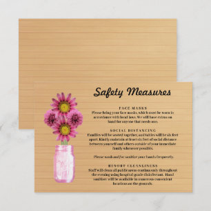 Rustic Wood Pink Floral Mason Jar Safety Measures Enclosure Card