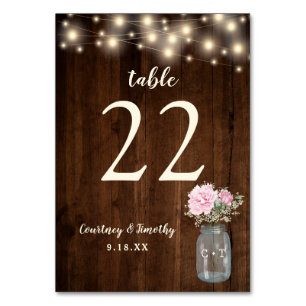 Rustic Wood Pink Floral Mason Jar   Wedding Table Number