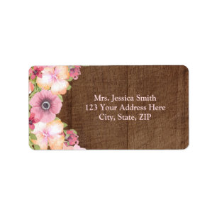 Rustic Wood Pink Floral Return Address Label