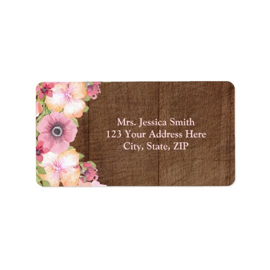 Rustic Wood Pink Floral Return Address Label