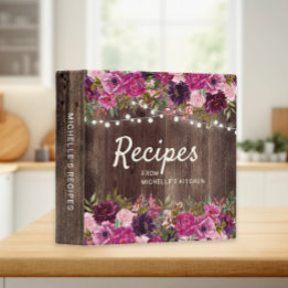 Rustic Wood Pink Floral String Lights Recipe Binder