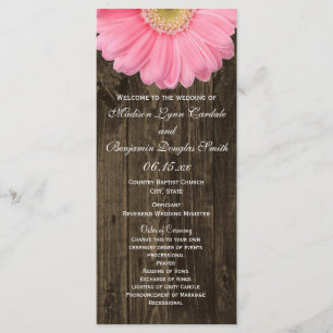 Rustic Wood Pink Gerber Daisy Wedding Programs