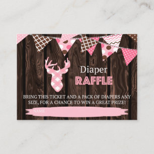 Rustic Wood Pink Plaid Deer Diaper Raffle Ticket Enclosure Card