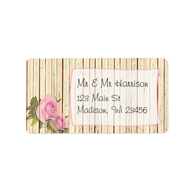 Rustic Wood Pink Rose Shabby Return Address Labels (Front)