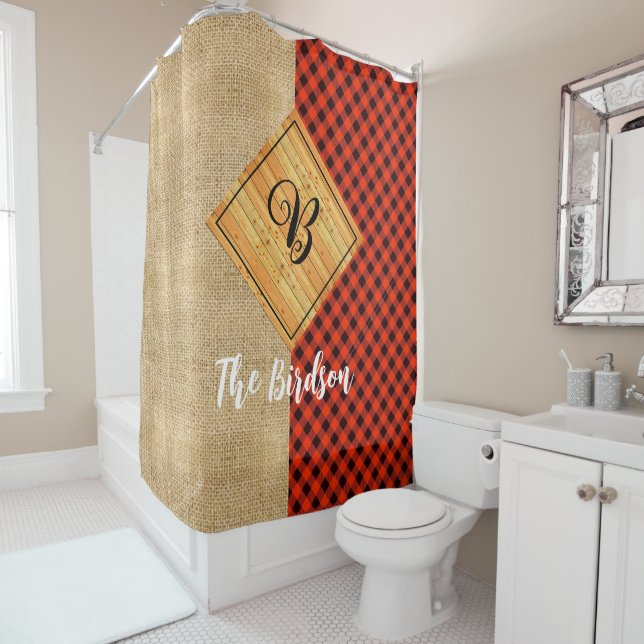 Rustic Wood Plaid Burlap, Name Monogrammed  (In Situ)