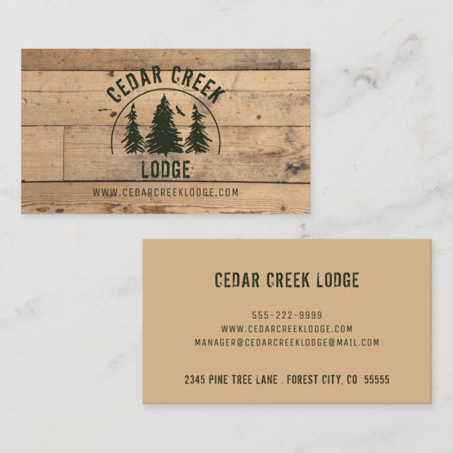 Rustic Wood Plank Green Forest Trees Business Card (Front/Back)