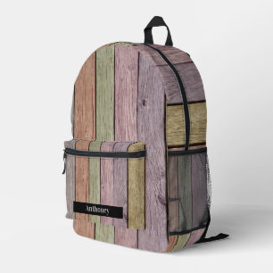 Rustic Wood Plank Pastel Personalized Name Printed Backpack