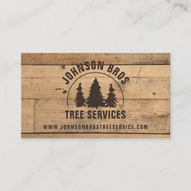 Rustic Wood Plank Trees Business Card (Front)