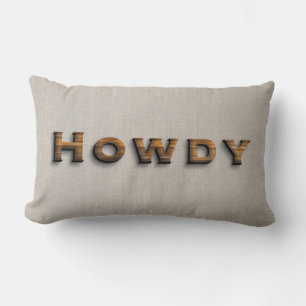 Rustic Wood Planks Howdy Typography Lumbar Pillow