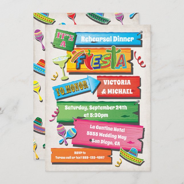 Rustic Wood Planks Mexican Fiesta Party Invitation (Front/Back)