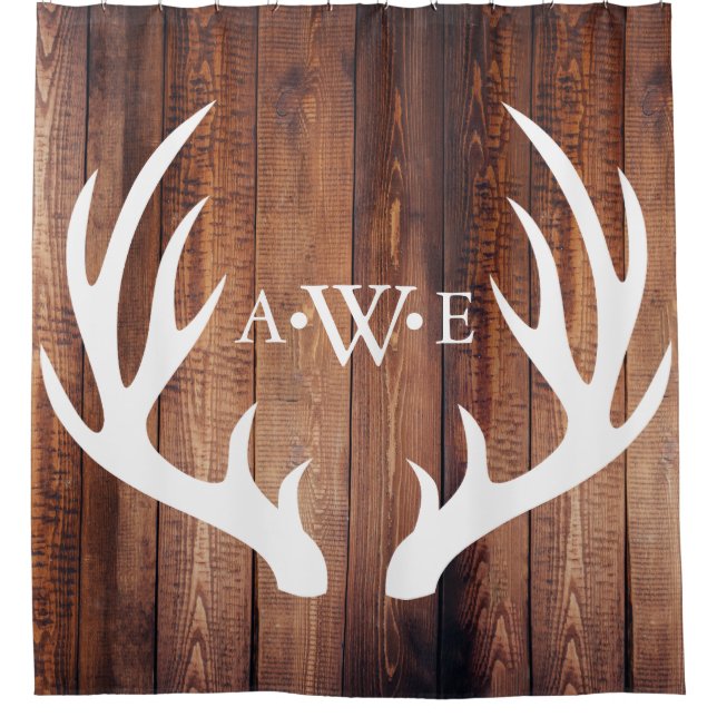 Rustic Wood Planks White Deer Antlers - Monogram (Front)