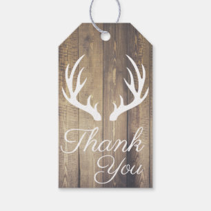 Rustic Wood Planks White Deer Antlers Thank You Gift Tags