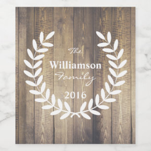 Rustic Wood Planks White Laurels - Personalized Wine Label