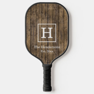 Rustic Wood Planks with DIY Colour Frame, Monogram Pickleball Paddle