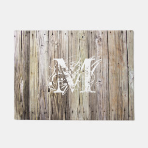 Rustic Wood Planks with Shabby Chic Monogram Doormat