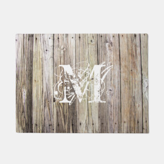Rustic Wood Planks with Shabby Chic Monogram Doormat