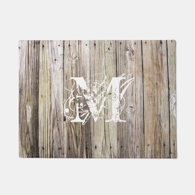 Rustic Wood Planks with Shabby Chic Monogram Doormat (Front)