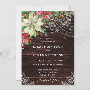 Rustic Wood & Poinsettia Winter Wedding Invitation