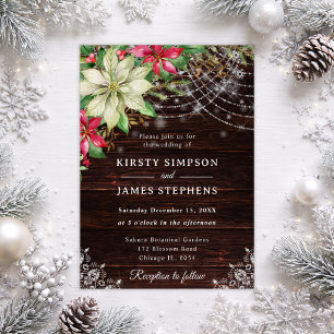 Rustic Wood & Poinsettia Winter Wedding Invitation