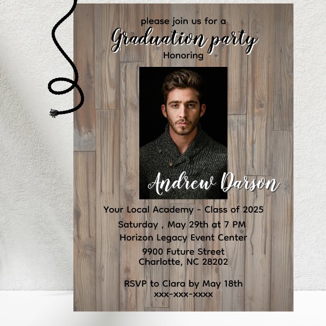 Rustic wood portrait Graduation party Invitation (Creator Uploaded)