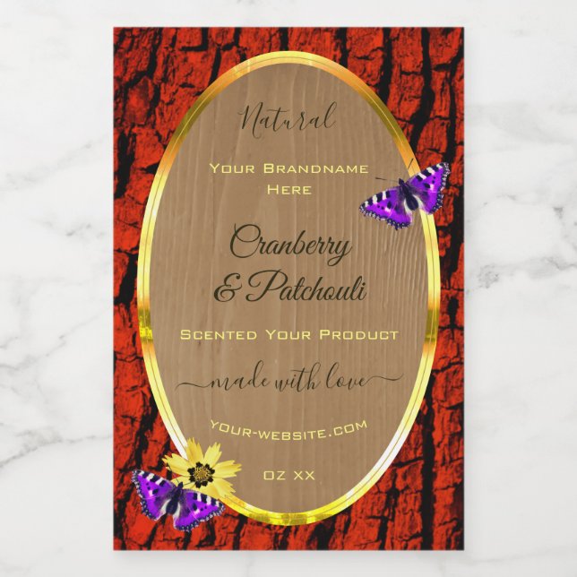 Rustic Wood Product Labels Purple Butterflies Gold (Single Label)