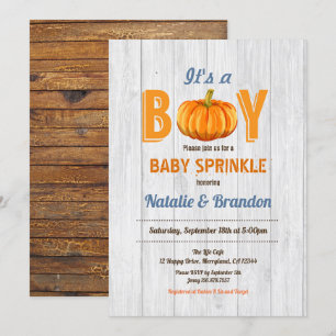 Rustic wood pumpkin baby boy sprinkle invitation