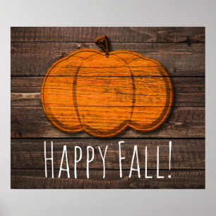 Rustic Wood Pumpkin Country Halloween Fall Party Poster
