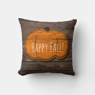 Rustic Wood Pumpkin Halloween Fall Home Decor Throw Pillow